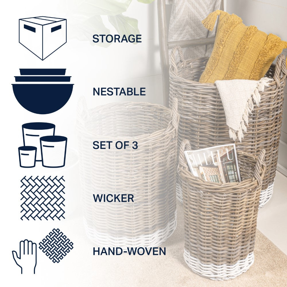 Ternion Cottage Hand-Woven Rattan Nesting Baskets (Set of 3) - Happimess
