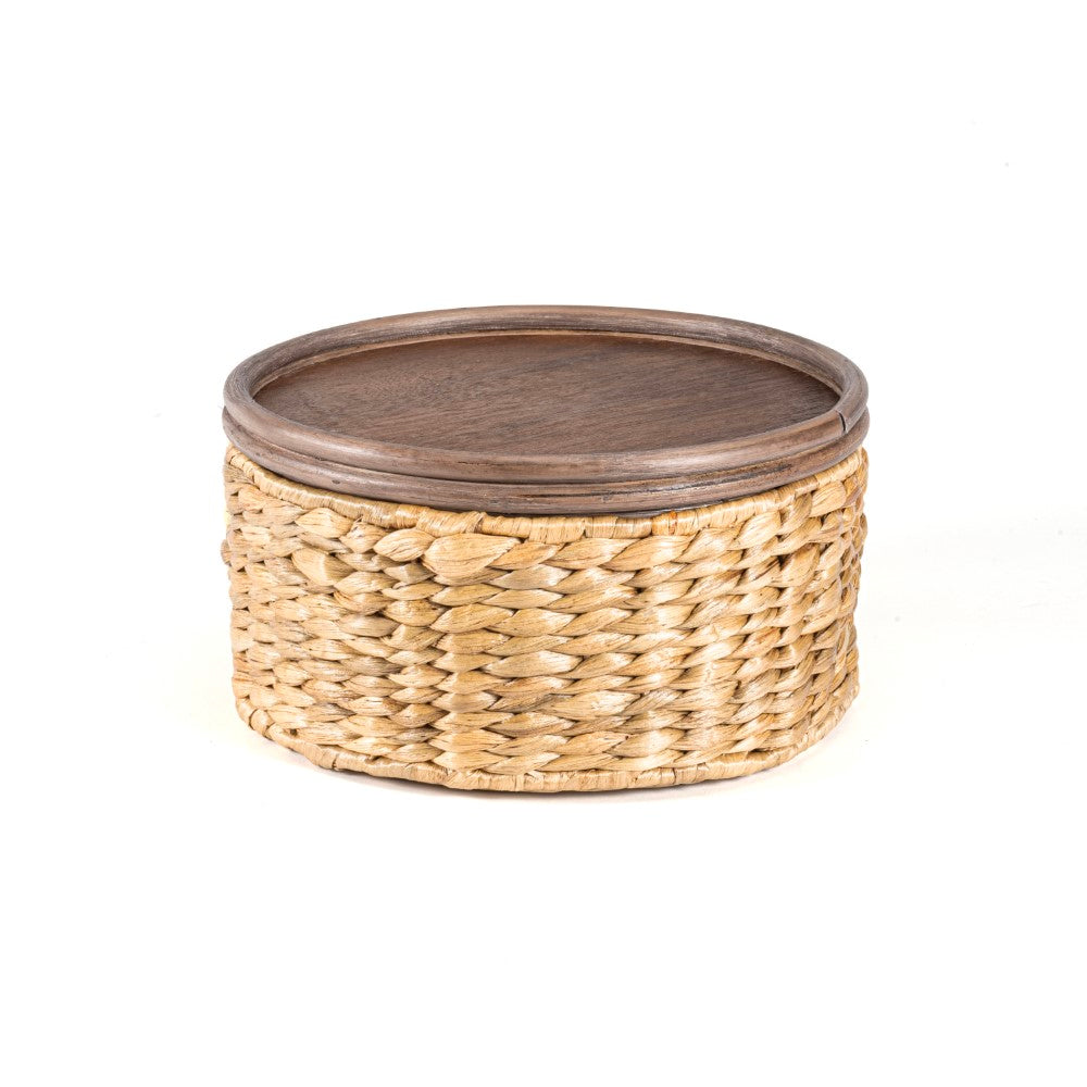 Gouda Hand-Woven Hyacinth Circular Nesting Baskets with Wood Lids (Set of 3) - Happimess