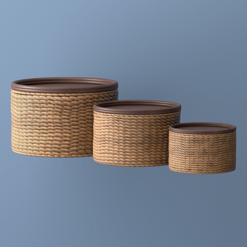 Gouda Hand-Woven Hyacinth Circular Nesting Baskets with Wood Lids (Set of 3) - Happimess