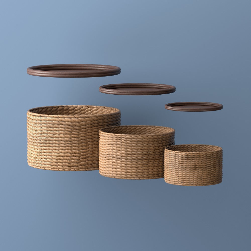 Gouda Hand-Woven Hyacinth Circular Nesting Baskets with Wood Lids (Set of 3) - Happimess