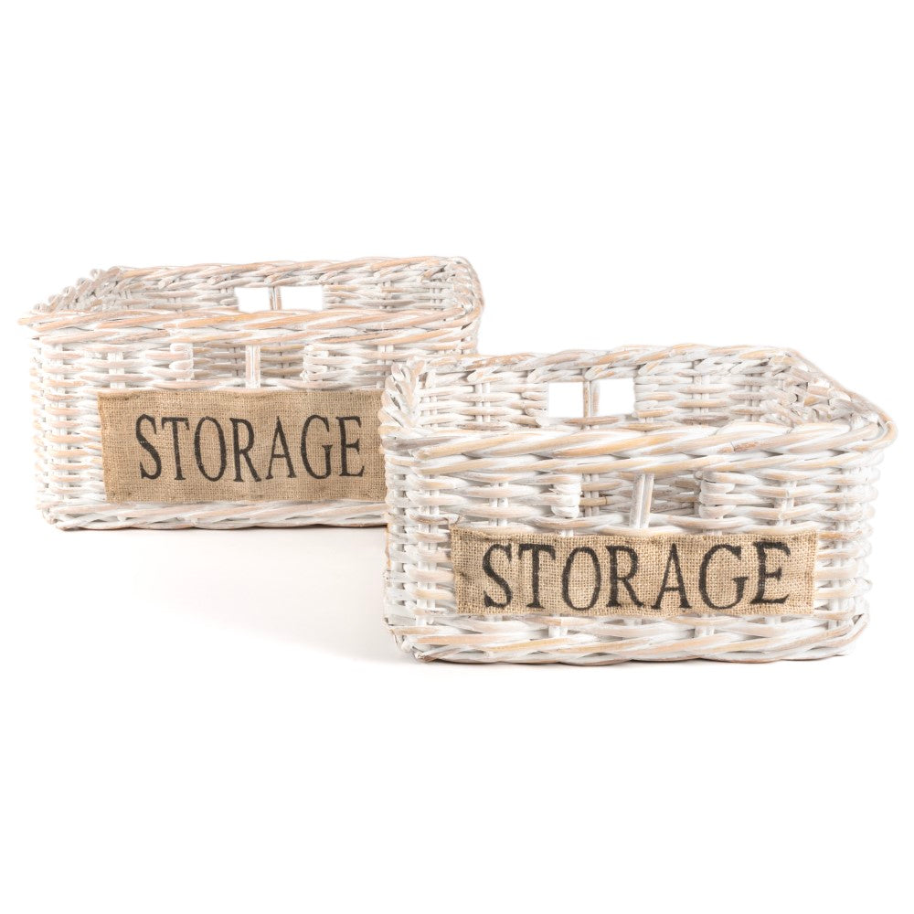 Rectangle Reed Baskets Reed Southwestern Hand-Woven Rattan Nesting Baskets with Handles (Set