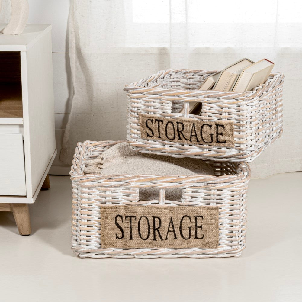 Reed Southwestern Hand-Woven Rattan Nesting Baskets with Handles (Set of 2) - Happimess