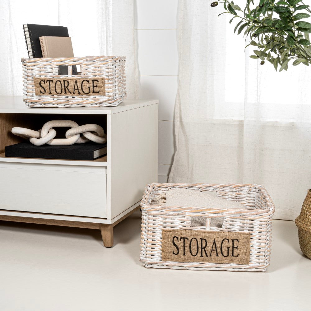 Reed Southwestern Hand-Woven Rattan Nesting Baskets with Handles (Set of 2) - Happimess