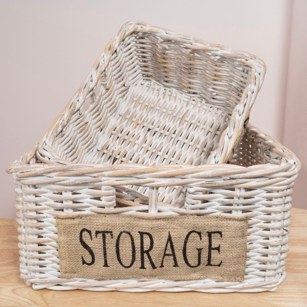 Reed Southwestern Hand-Woven Rattan Nesting Baskets with Handles (Set of 2) - Happimess