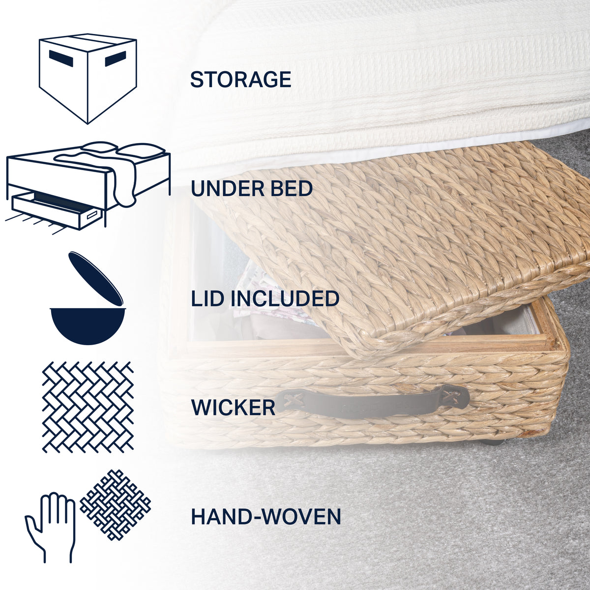 Chett Minimalist Hand-Woven Hyacinth/Wood Underbed Storage Bin - Happimess