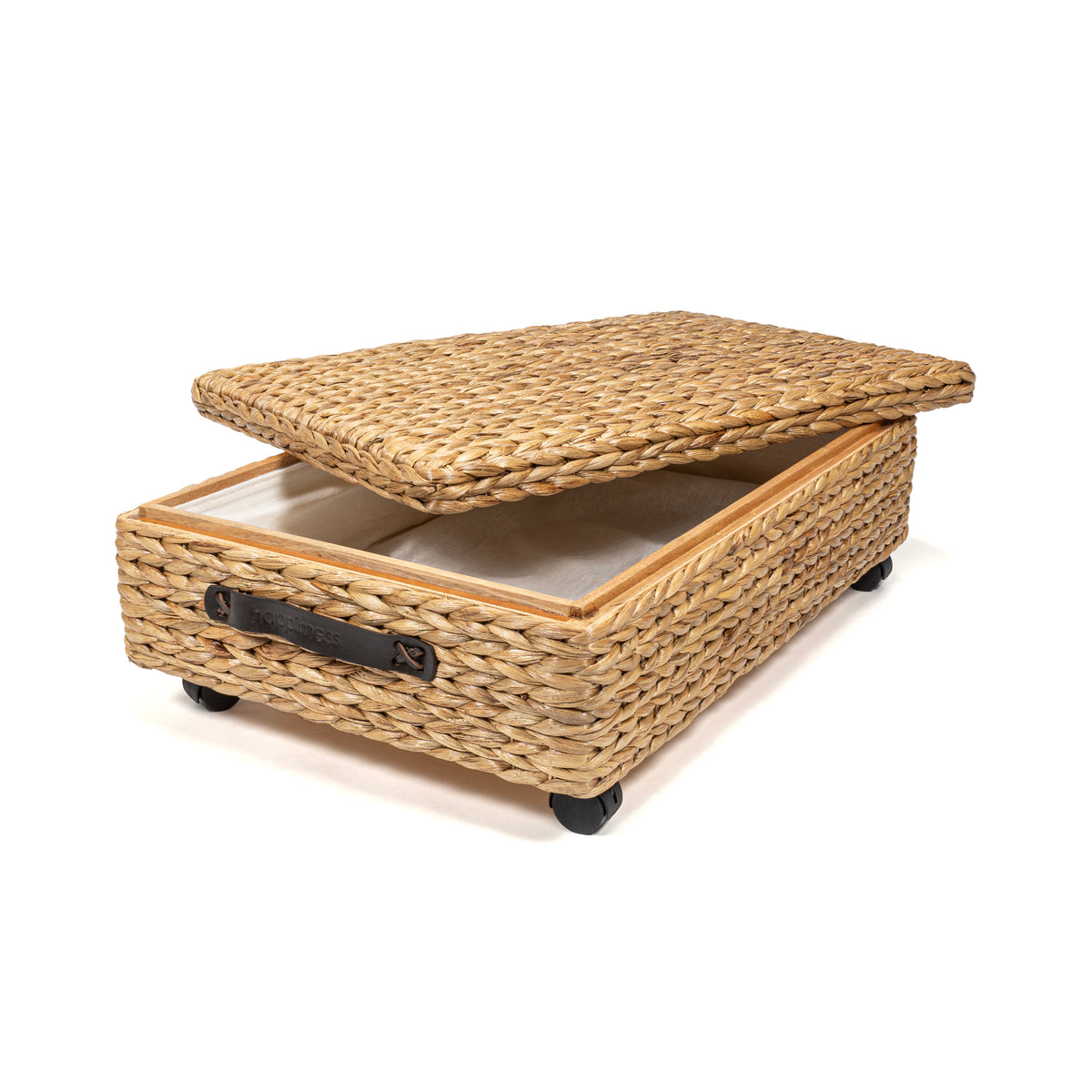 Chett Minimalist Hand-Woven Hyacinth/Wood Underbed Storage Bin - Happimess