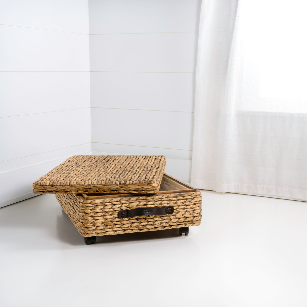 Chett Minimalist Hand-Woven Hyacinth/Wood Underbed Storage Bin - Happimess