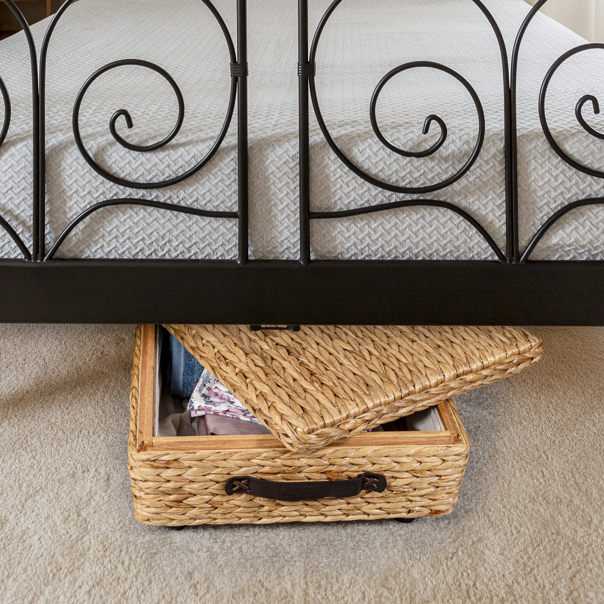 Chett Minimalist Hand-Woven Hyacinth/Wood Underbed Storage Bin - Happimess