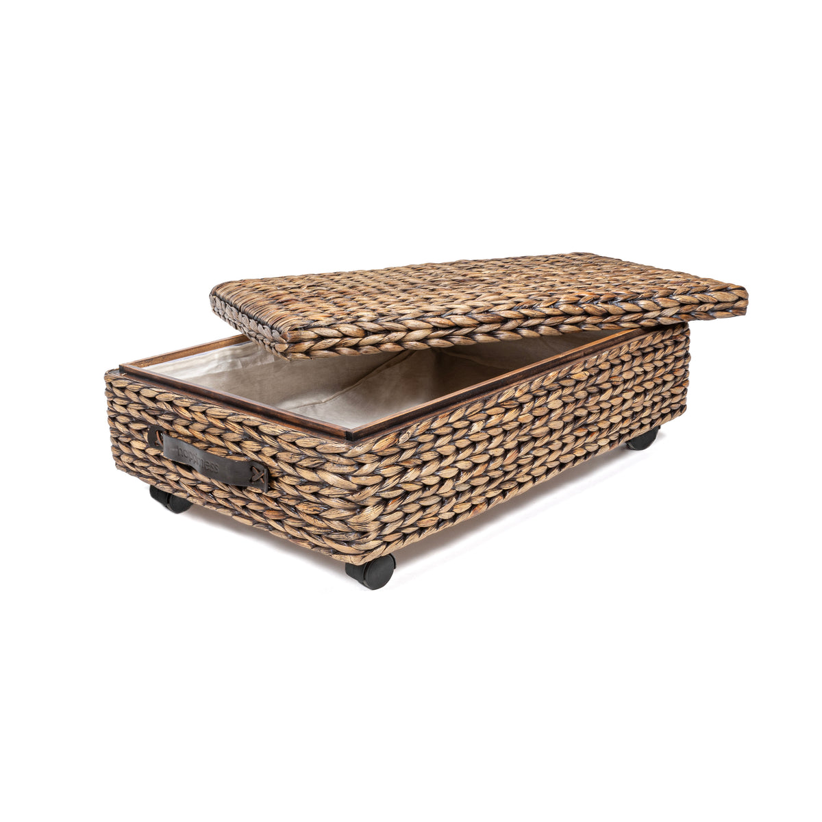 Chett Minimalist Hand-Woven Hyacinth/Wood Underbed Storage Bin - Happimess