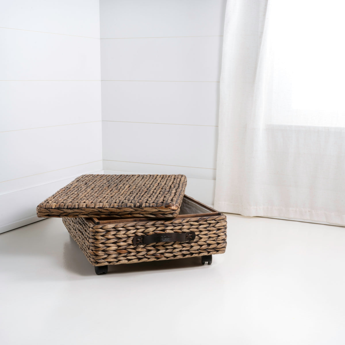 Chett Minimalist Hand-Woven Hyacinth/Wood Underbed Storage Bin - Happimess