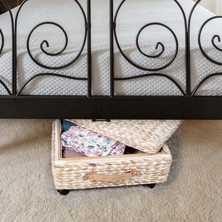 Chett Minimalist Hand-Woven Hyacinth/Wood Underbed Storage Bin