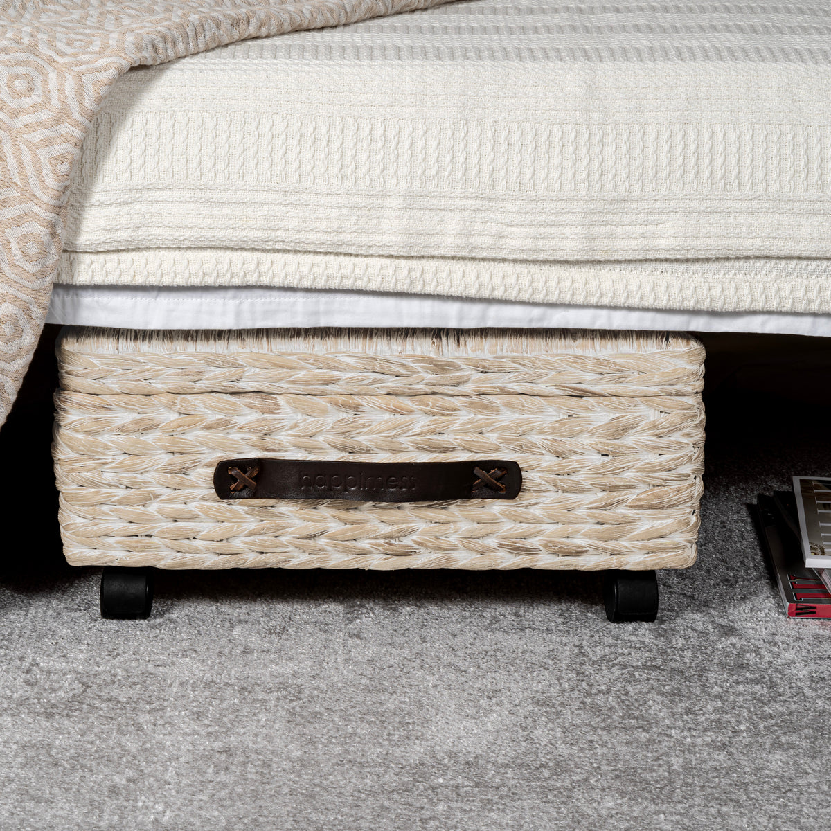 Chett Minimalist Hand-Woven Hyacinth/Wood Underbed Storage Bin - Happimess