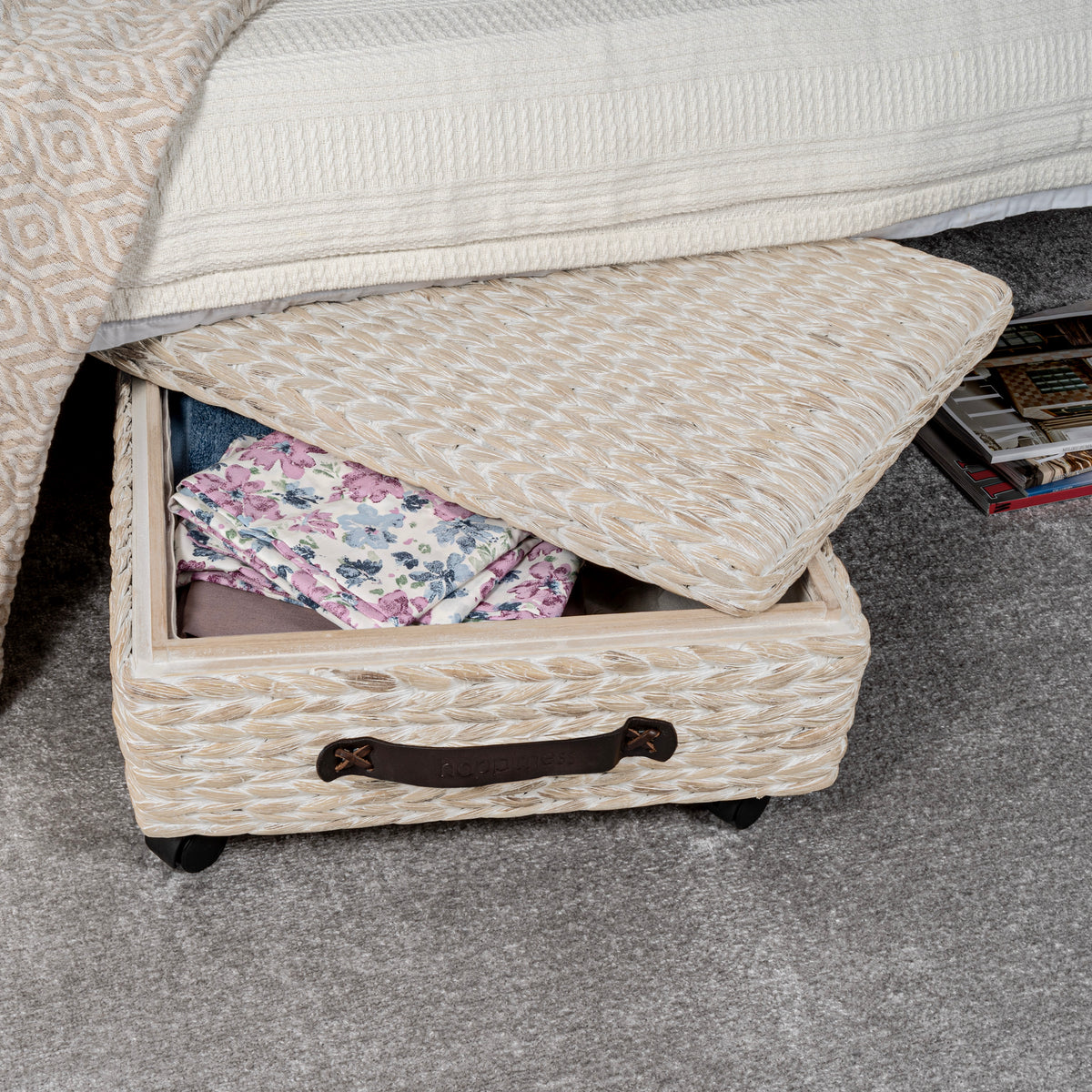Chett Minimalist Hand-Woven Hyacinth/Wood Underbed Storage Bin - Happimess