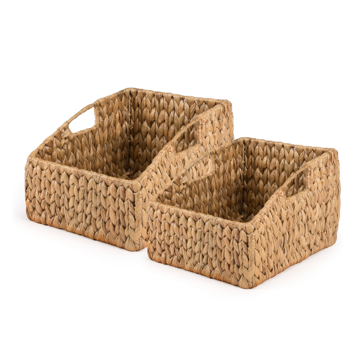 Havanah Southwestern Handwoven Hyacinth Slanted Pantry Baskets with Handles (Set of 2) - Happimess