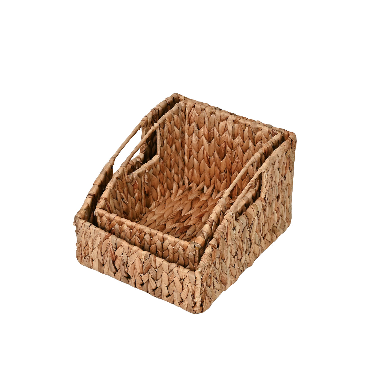 Havanah Southwestern Handwoven Hyacinth Slanted Pantry Baskets with Handles (Set of 2) - Happimess