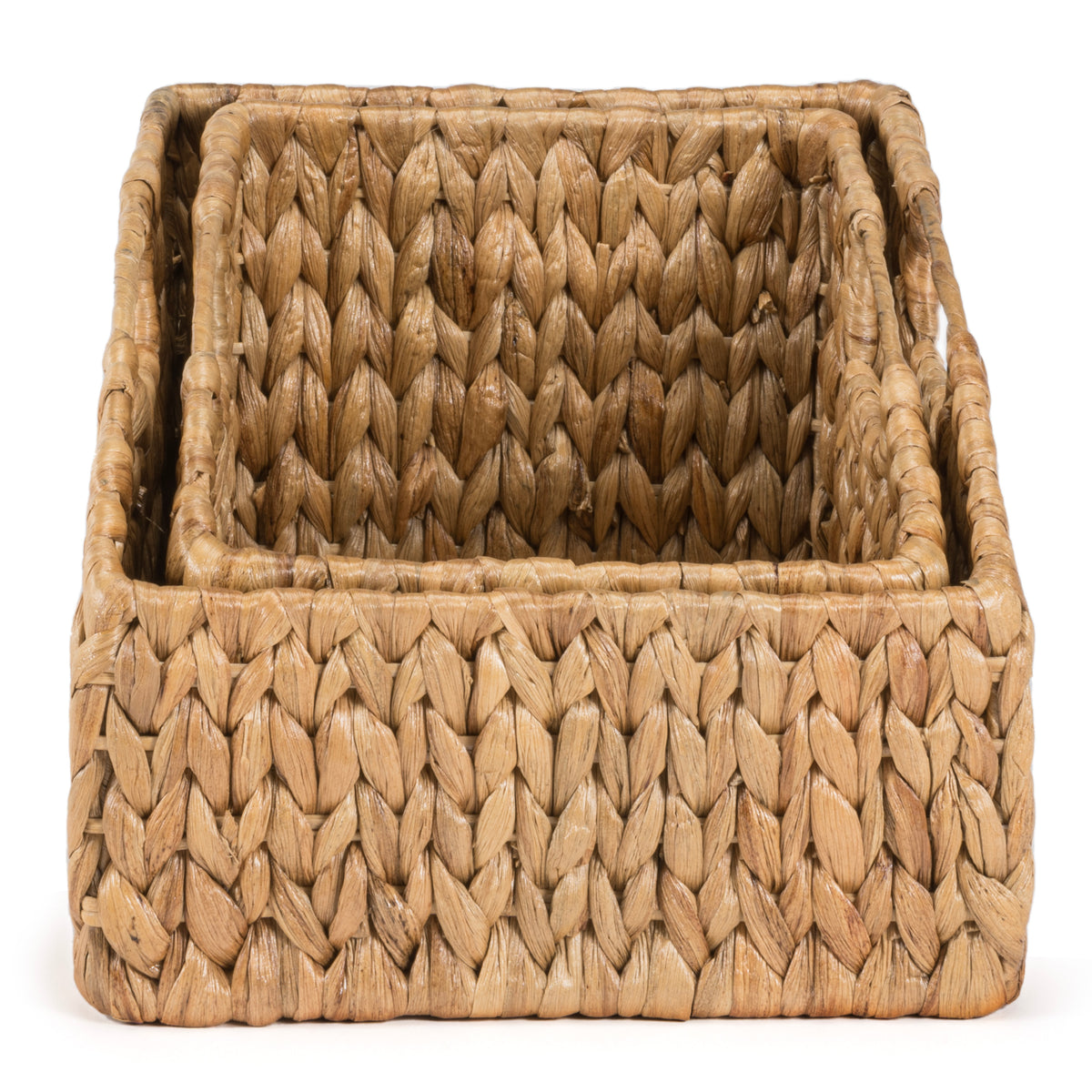 Havanah Southwestern Handwoven Hyacinth Slanted Pantry Baskets with Handles (Set of 2) - Happimess