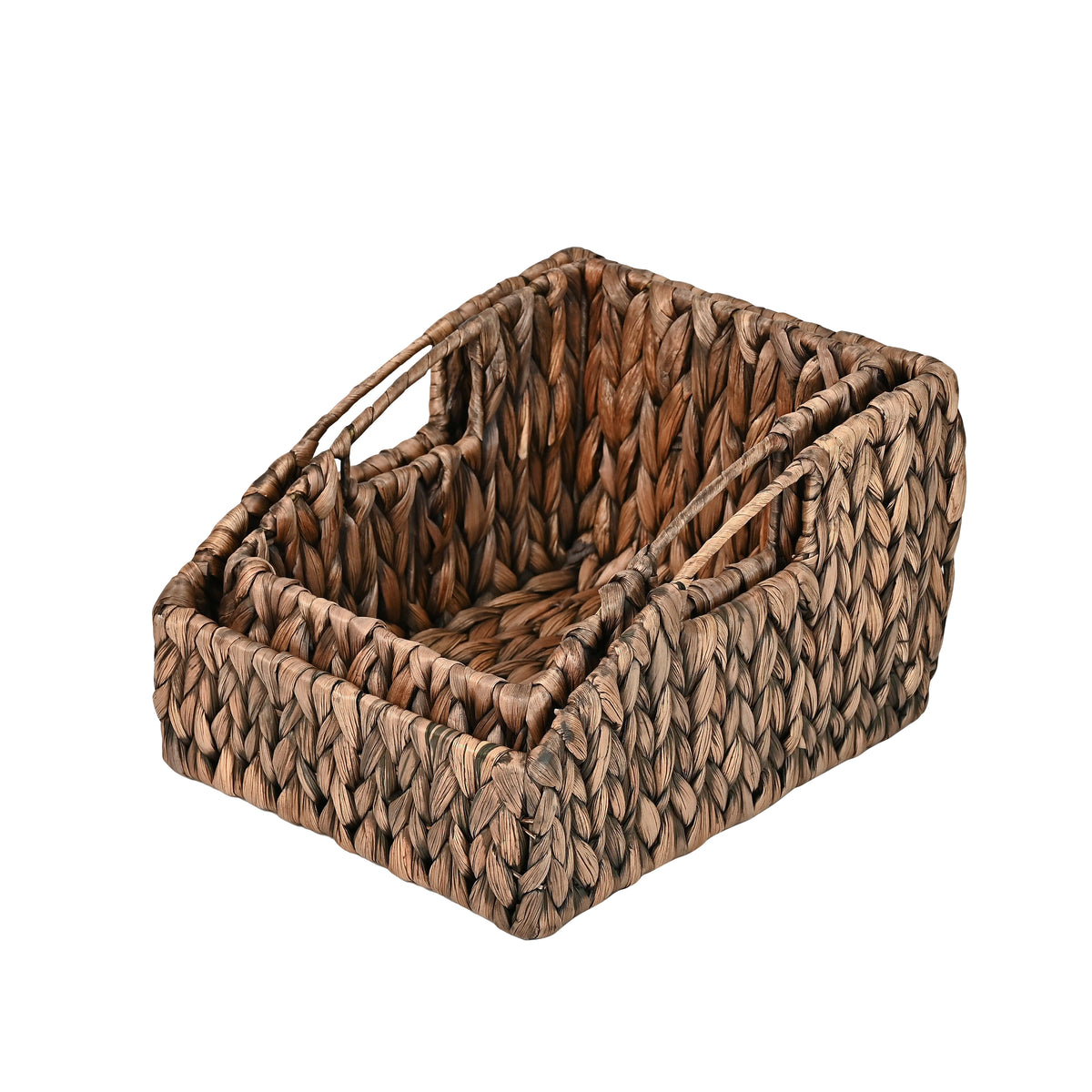 Havanah Southwestern Handwoven Hyacinth Slanted Pantry Baskets with Handles (Set of 2) - Happimess