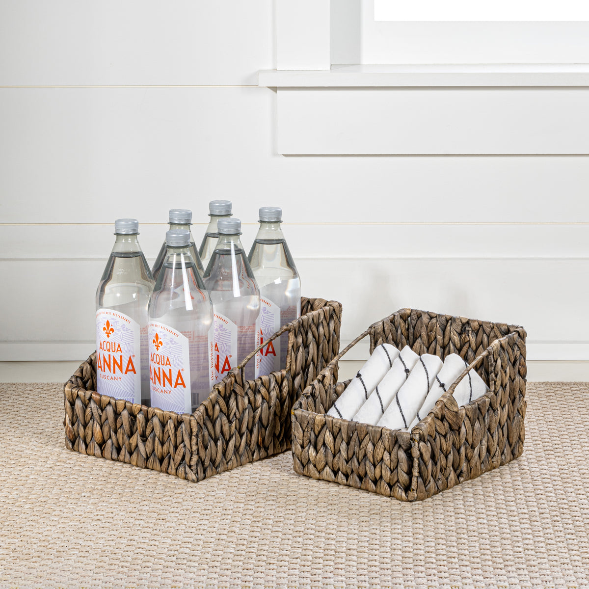 Havanah Southwestern Handwoven Hyacinth Slanted Pantry Baskets with Handles (Set of 2) - Happimess