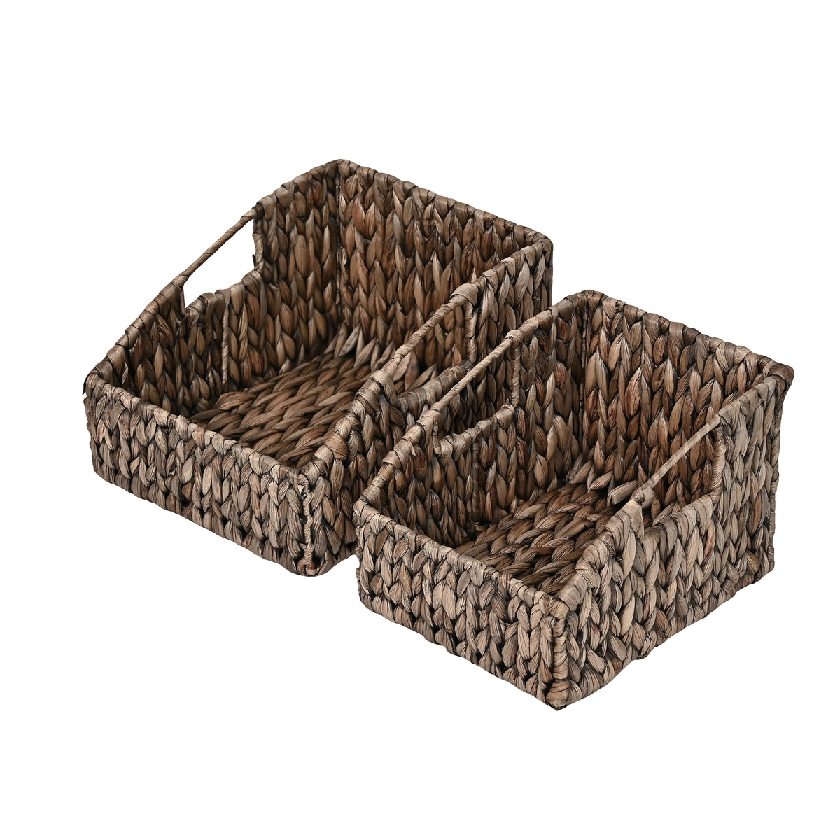 Havanah Southwestern Handwoven Hyacinth Slanted Pantry Baskets with Handles (Set of 2) - Happimess