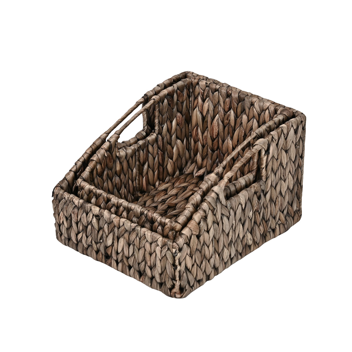 Havanah Southwestern Handwoven Hyacinth Slanted Pantry Baskets with Handles (Set of 2) - Happimess