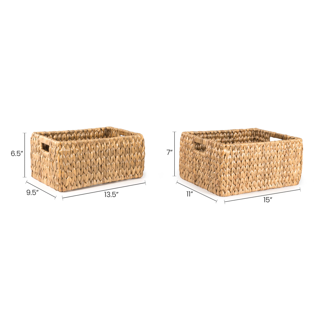 Leif Rustic Minimalist Hand-Woven Hyacinth Nesting Baskets with Handles (Set of 2) - Happimess