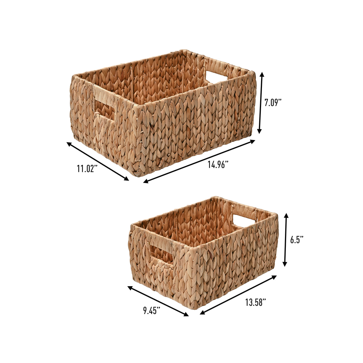 Leif Rustic Minimalist Hand-Woven Hyacinth Nesting Baskets with Handles (Set of 2) - Happimess