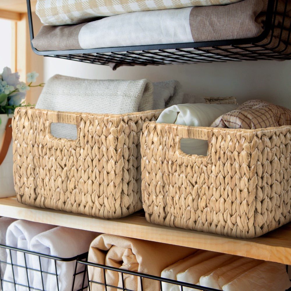 Leif Rustic Minimalist Hand-Woven Hyacinth Nesting Baskets with Handles (Set of 2) - Happimess