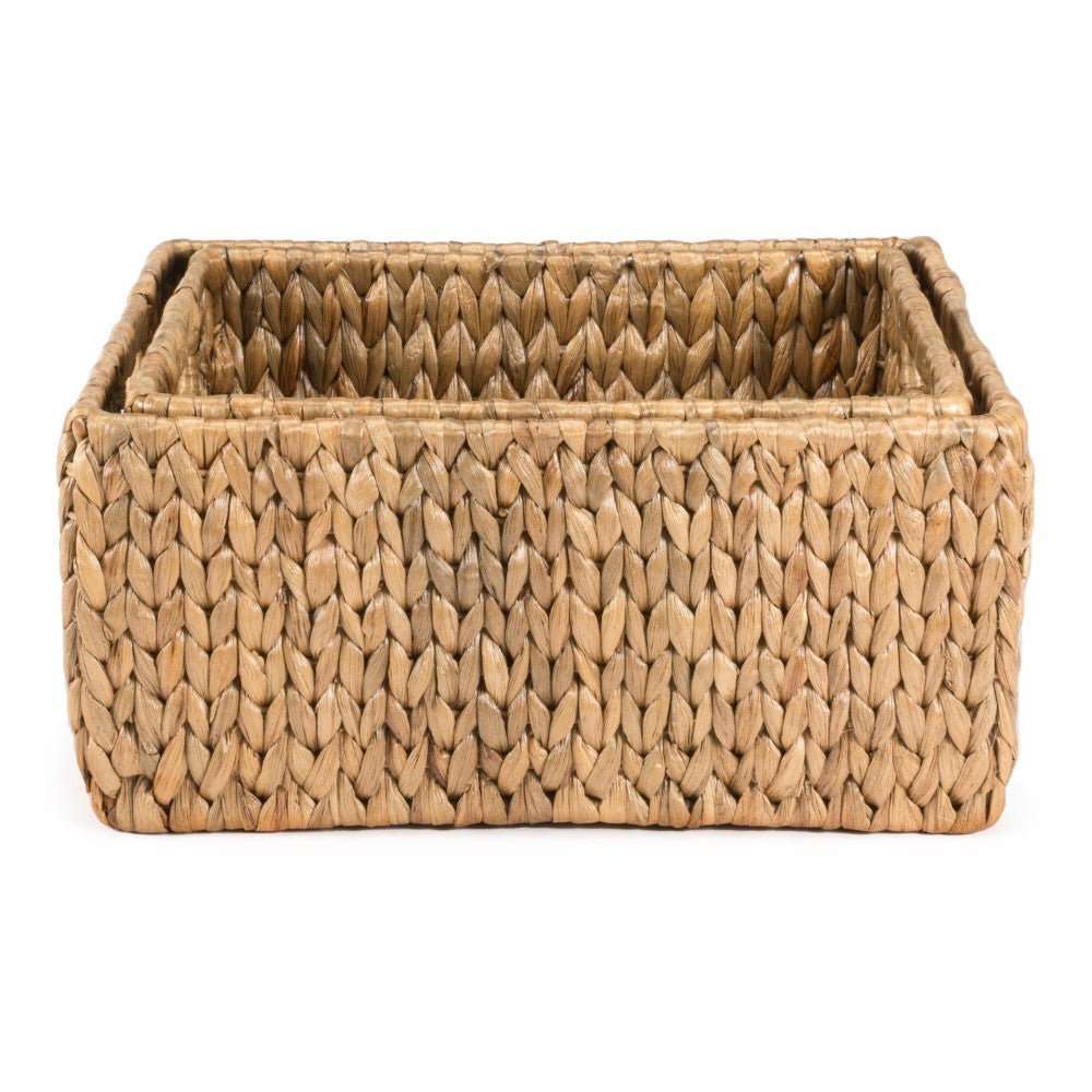 Leif Rustic Minimalist Hand-Woven Hyacinth Nesting Baskets with Handles (Set of 2) - Happimess
