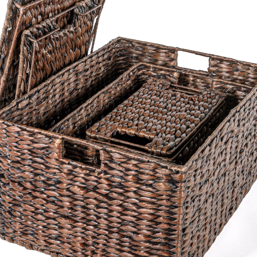 Traditional Assorted Hand-Woven Hyacinth/Iron Baskets (Set of 10) - Happimess