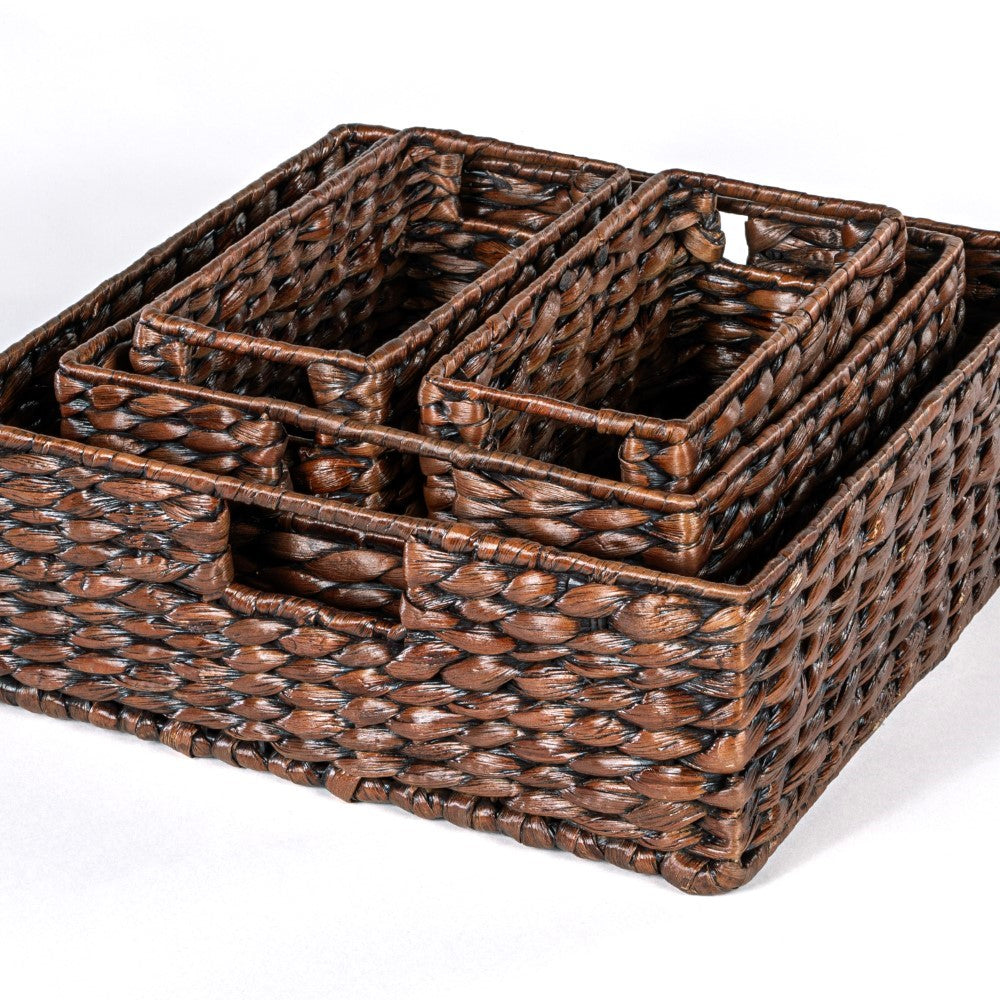 Happimess Traditional Assorted Hand-woven Hyacinth/iron Baskets, Dark Brown Wash (set Of 10