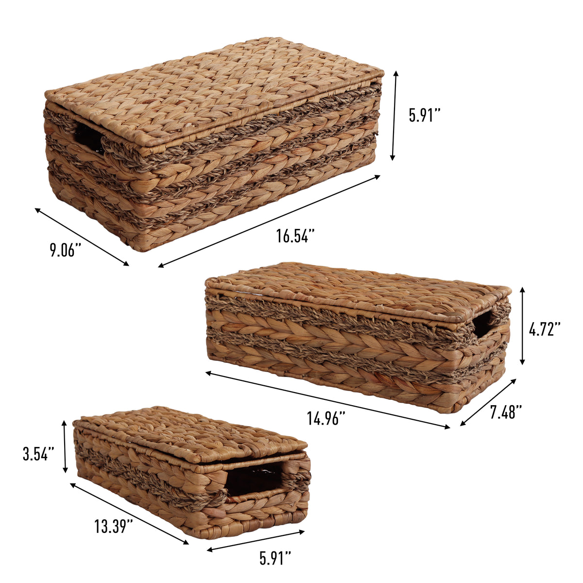 Sandrine Classic Farmhouse Handwoven Hyacinth Storage Baskets with Handles and Lids (Set of 3) - Happimess