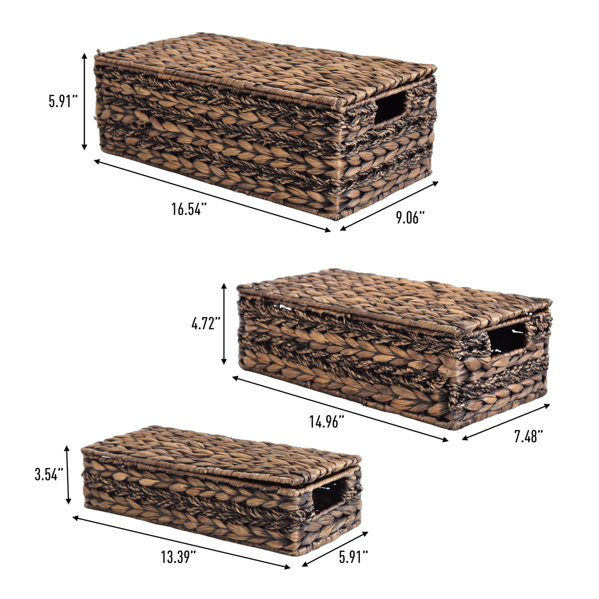 Sandrine Classic Farmhouse Handwoven Hyacinth Storage Baskets with Handles and Lids (Set of 3) - Happimess