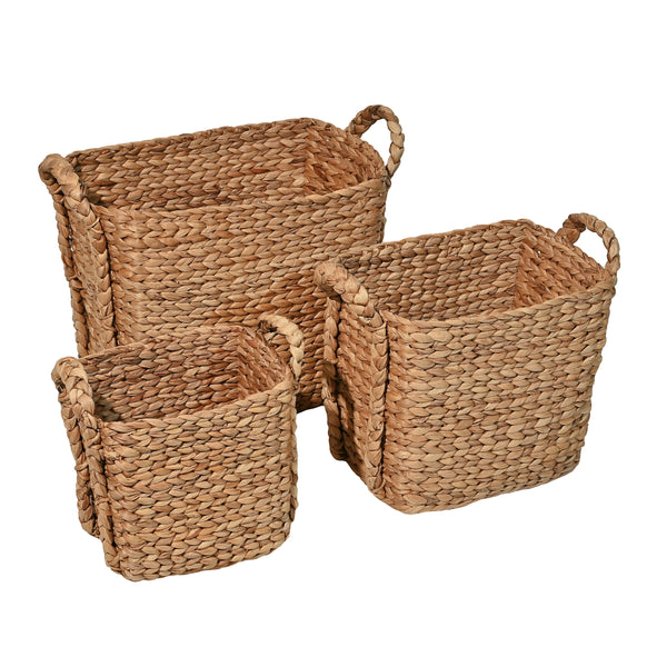 Clara Farmhouse Classic Handwoven Hyacinth Rectangle Storage Floor Bas