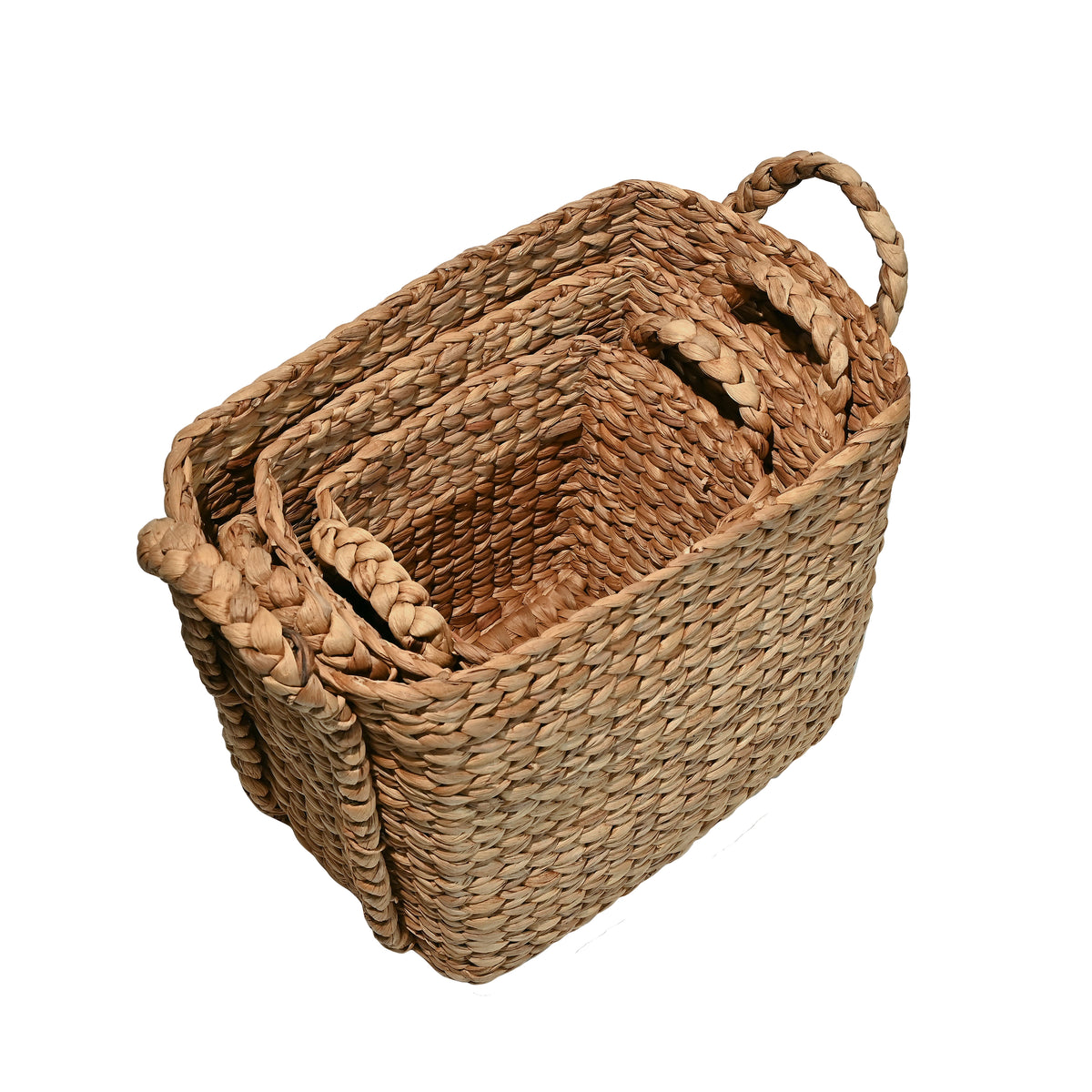 Clara Farmhouse Classic Handwoven Hyacinth Rectangle Storage Floor Baskets with Handles (Set of 3) - Happimess