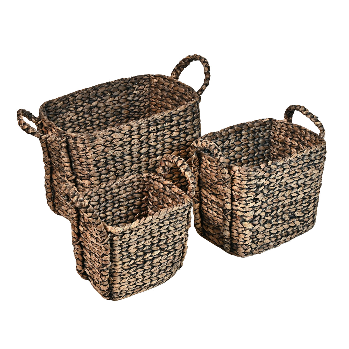 Clara Farmhouse Classic Handwoven Hyacinth Rectangle Storage Floor Baskets with Handles (Set of 3) - Happimess