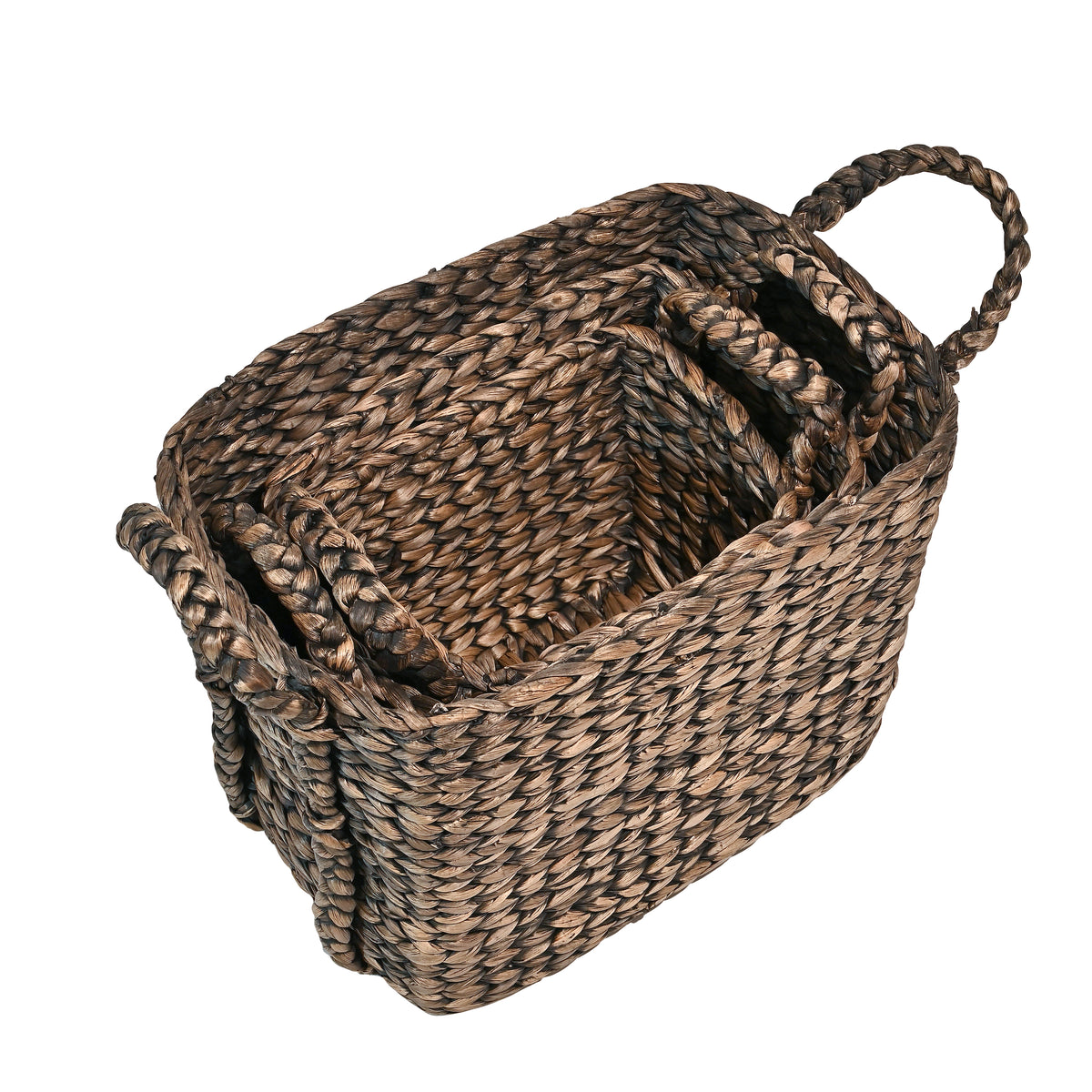 Clara Farmhouse Classic Handwoven Hyacinth Rectangle Storage Floor Baskets with Handles (Set of 3) - Happimess