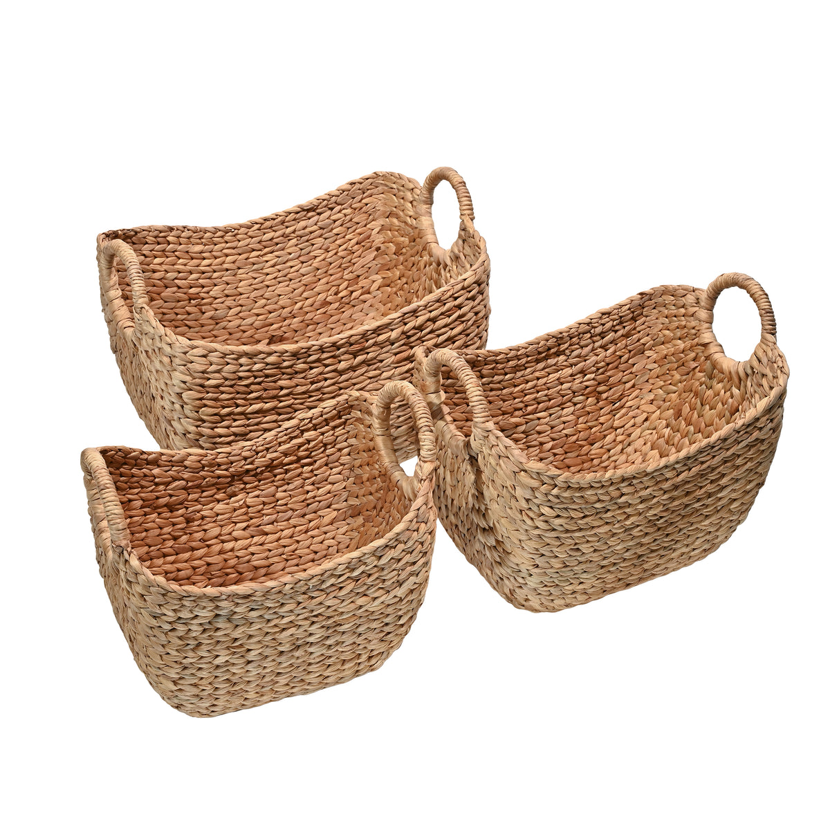 Nellie Farmhouse Classic Handwoven Hyacinth Storage Boat Baskets with Handles (Set of 3) - Happimess