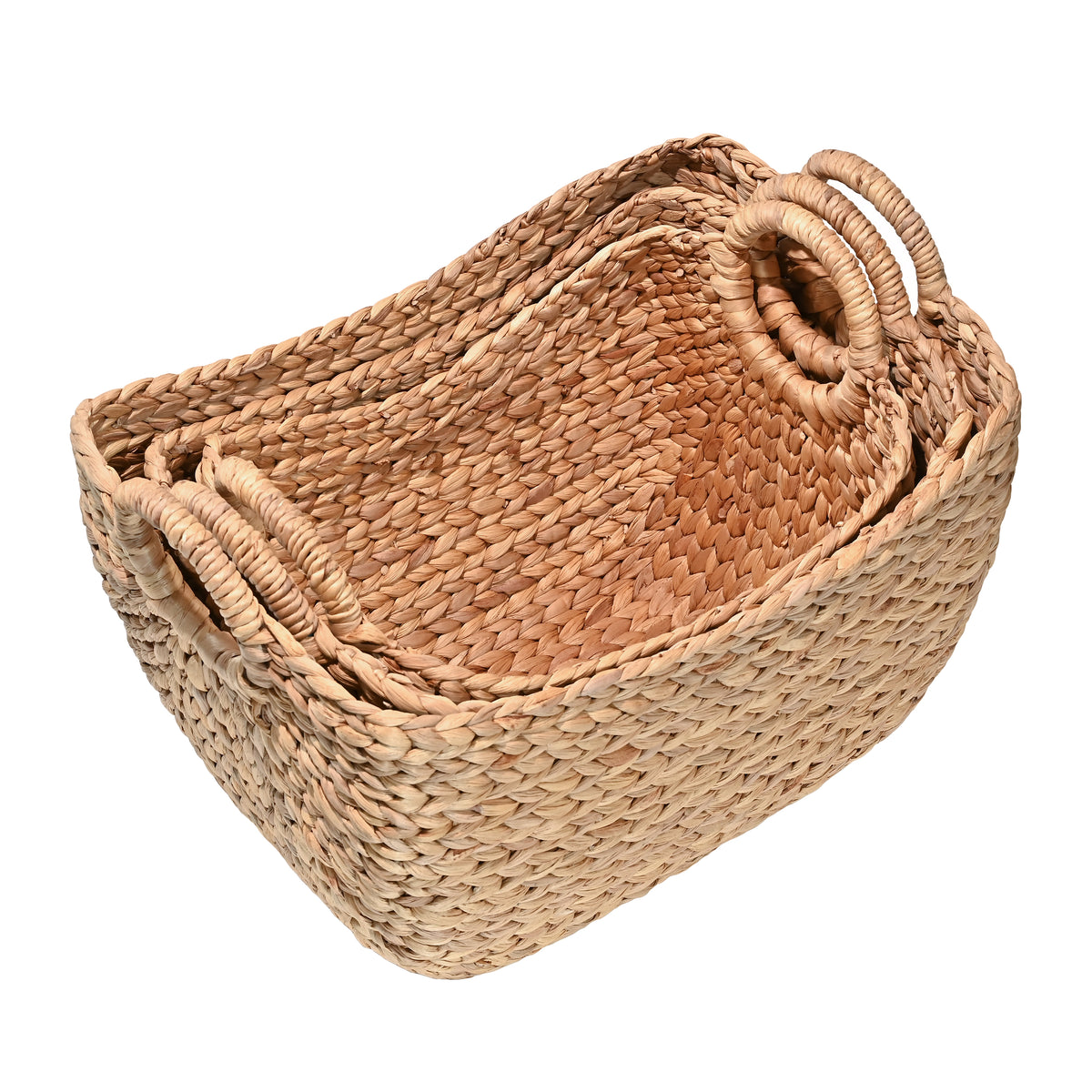 Nellie Farmhouse Classic Handwoven Hyacinth Storage Boat Baskets with Handles (Set of 3) - Happimess