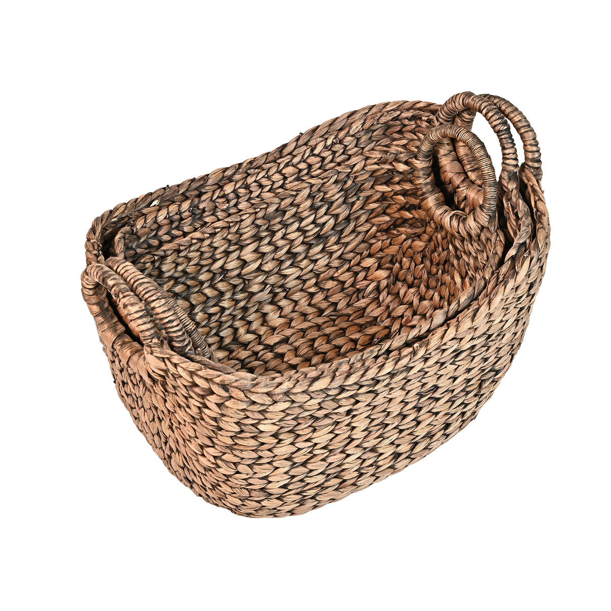Nellie Farmhouse Classic Handwoven Hyacinth Storage Boat Baskets with Handles (Set of 3) - Happimess