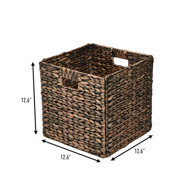 Bryce Classic Farmhouse Handwoven Hyacinth Collapsible Storage Cube Baskets with Handles (Set of 5) - Happimess