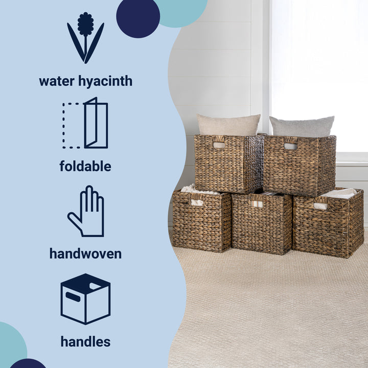 Bryce Classic Farmhouse Handwoven Hyacinth Collapsible Storage Cube Ba