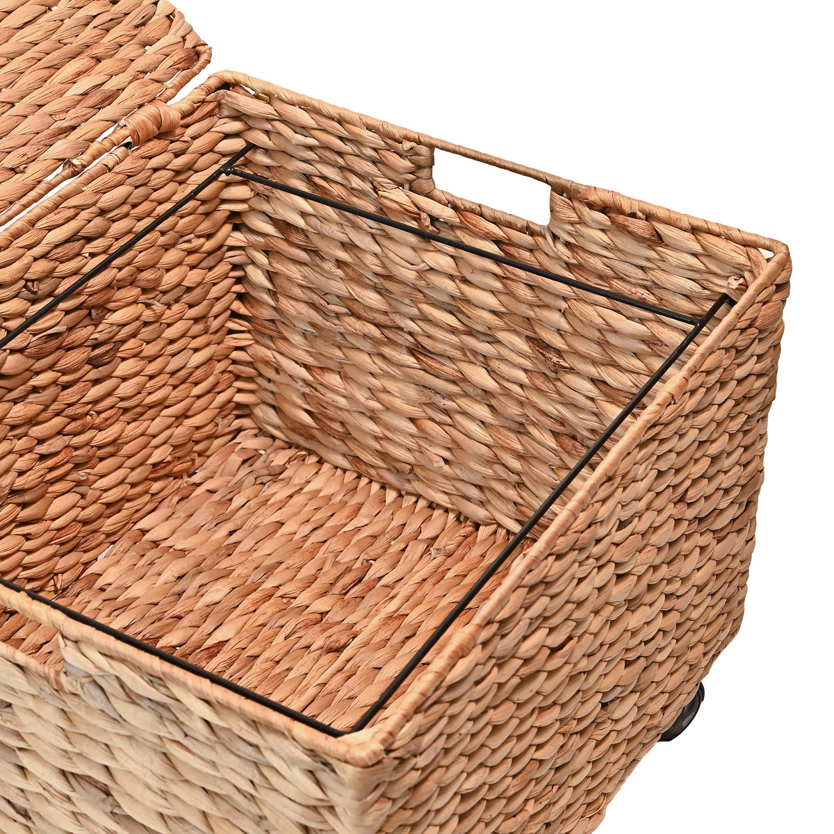 Ashton 18.11" Classic Farmhouse Handwoven Hyacinth Rolling Filing Basket with Lid and 360 Degree Lockable Wheels - Happimess