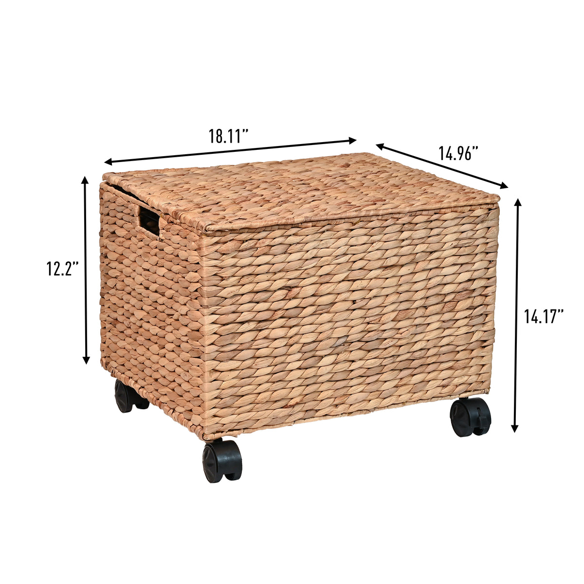 Ashton 18.11" Classic Farmhouse Handwoven Hyacinth Rolling Filing Basket with Lid and 360 Degree Lockable Wheels - Happimess