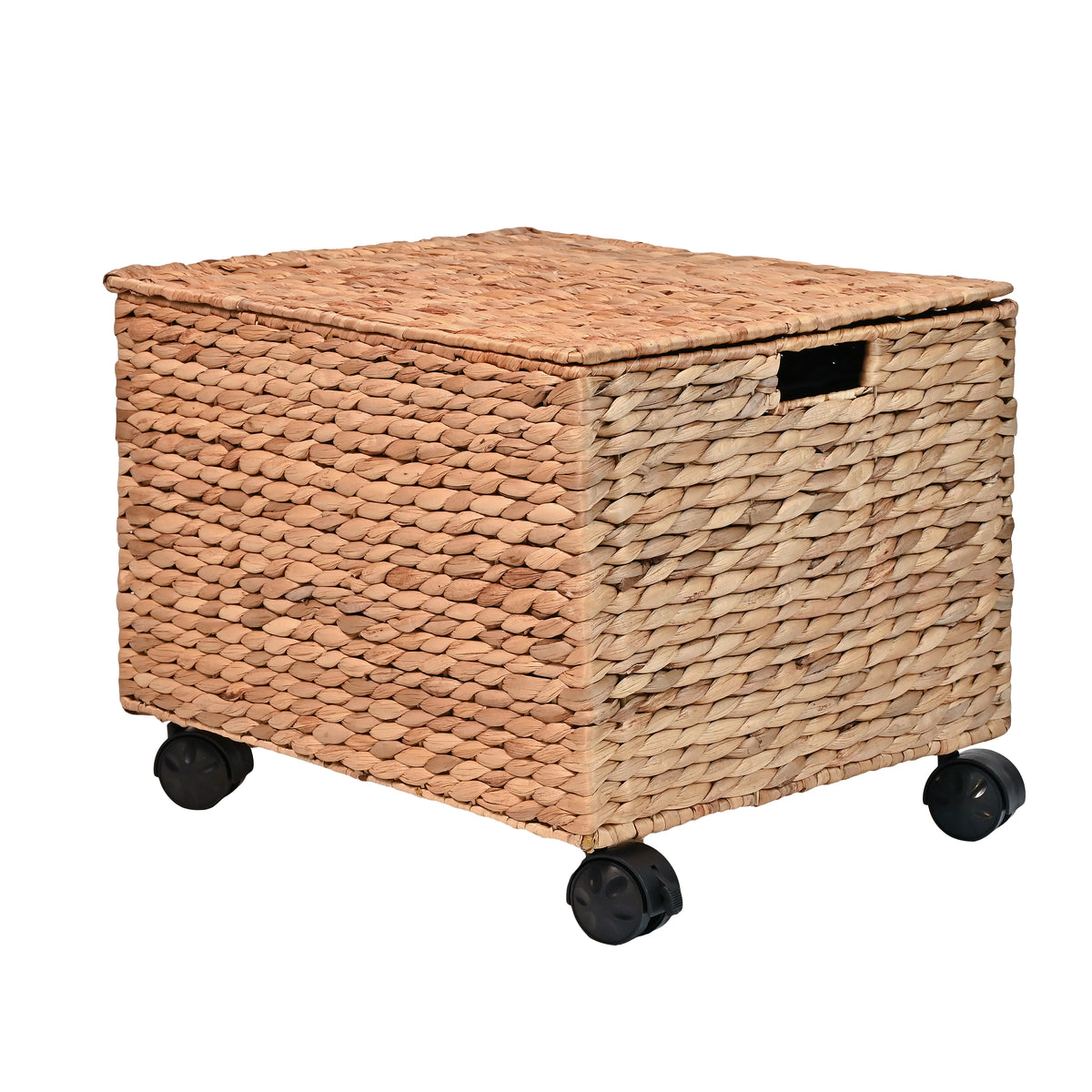 Ashton 18.11" Classic Farmhouse Handwoven Hyacinth Rolling Filing Basket with Lid and 360 Degree Lockable Wheels - Happimess