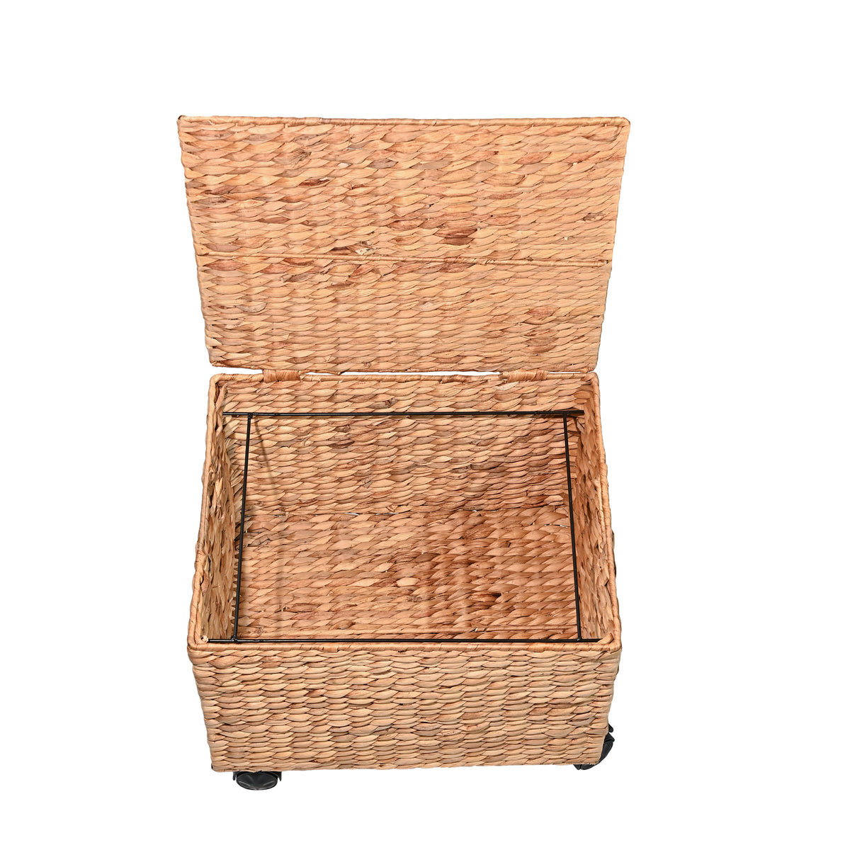 Ashton 18.11" Classic Farmhouse Handwoven Hyacinth Rolling Filing Basket with Lid and 360 Degree Lockable Wheels - Happimess