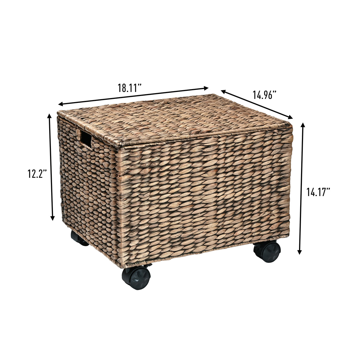 Ashton 18.11" Classic Farmhouse Handwoven Hyacinth Rolling Filing Basket with Lid and 360 Degree Lockable Wheels - Happimess