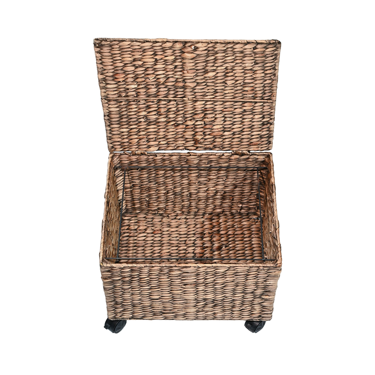 Ashton 18.11" Classic Farmhouse Handwoven Hyacinth Rolling Filing Basket with Lid and 360 Degree Lockable Wheels - Happimess