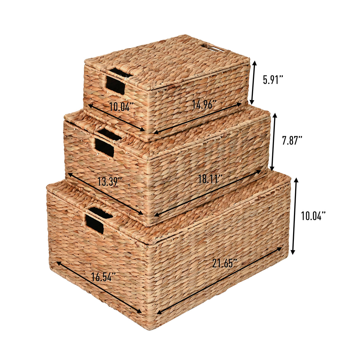 Brooks Classic Farmhouse Woven Hyacinth Rectangular Storage Baskets with Lids and Handles (Set of 3) - Happimess