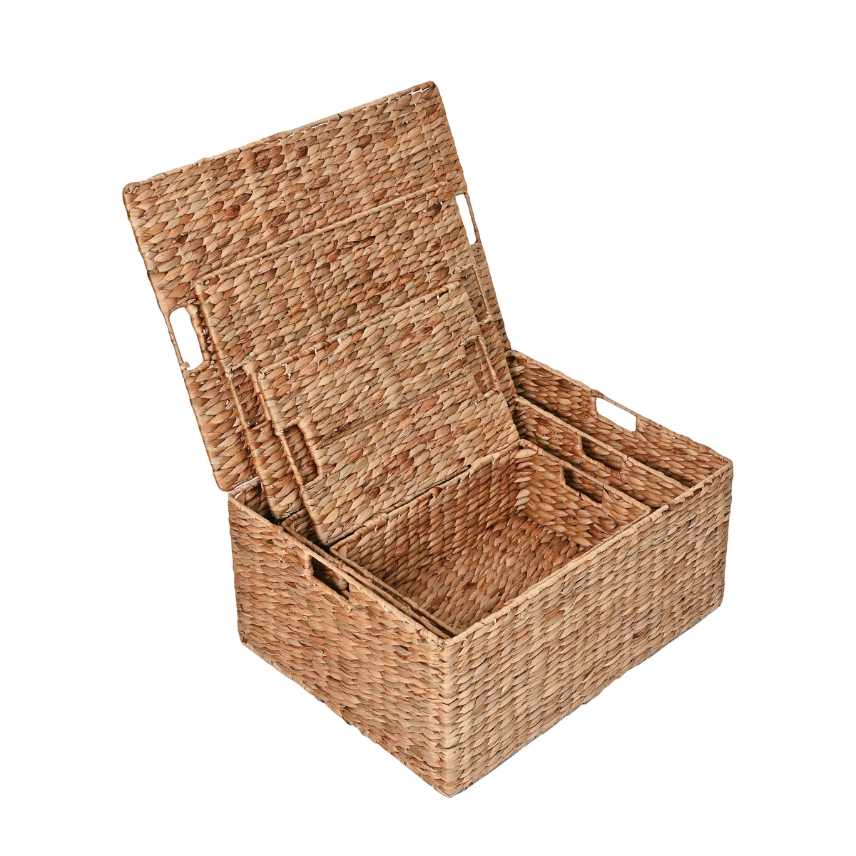 Brooks Classic Farmhouse Woven Hyacinth Rectangular Storage Baskets with Lids and Handles (Set of 3) - Happimess