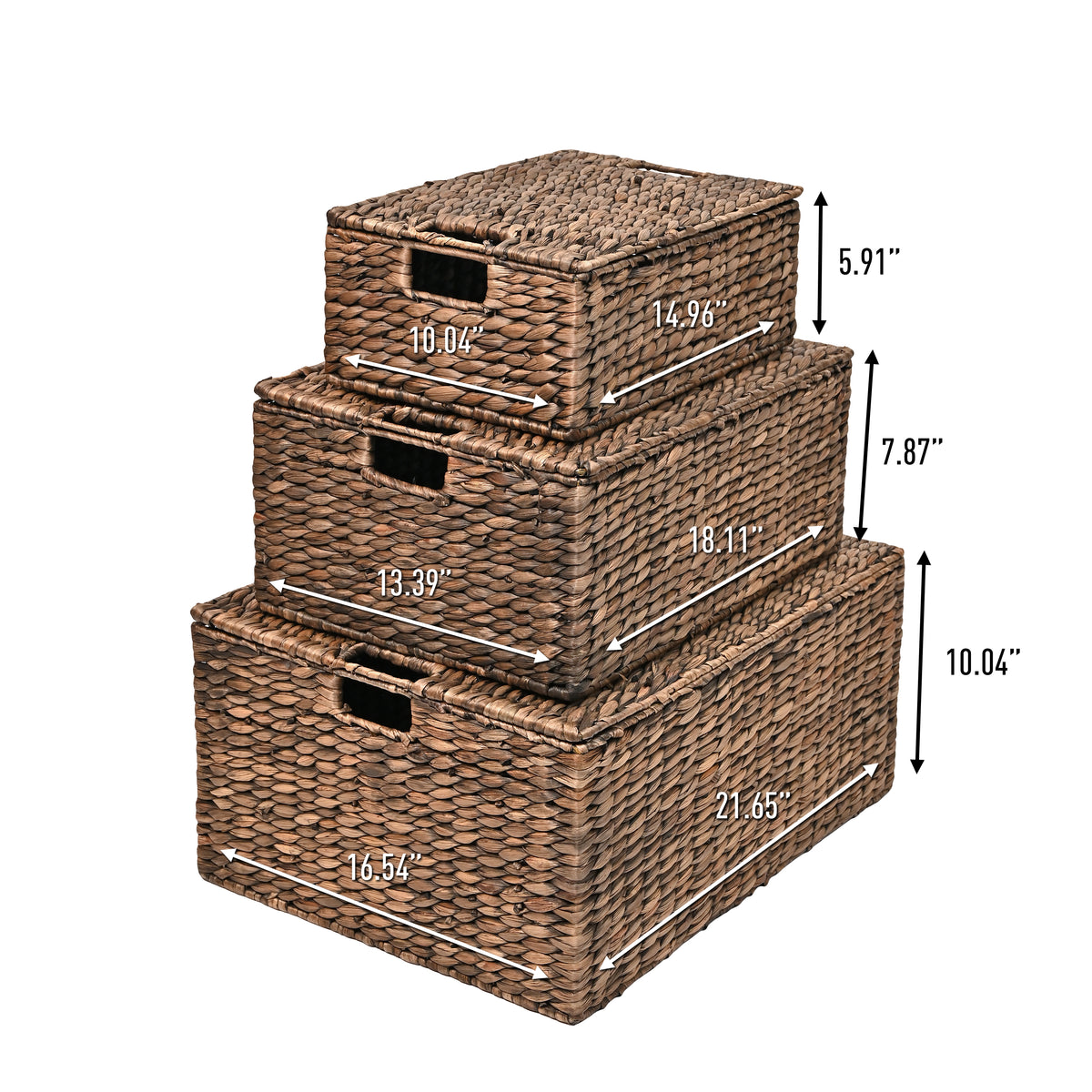 Brooks Classic Farmhouse Woven Hyacinth Rectangular Storage Baskets with Lids and Handles (Set of 3) - Happimess